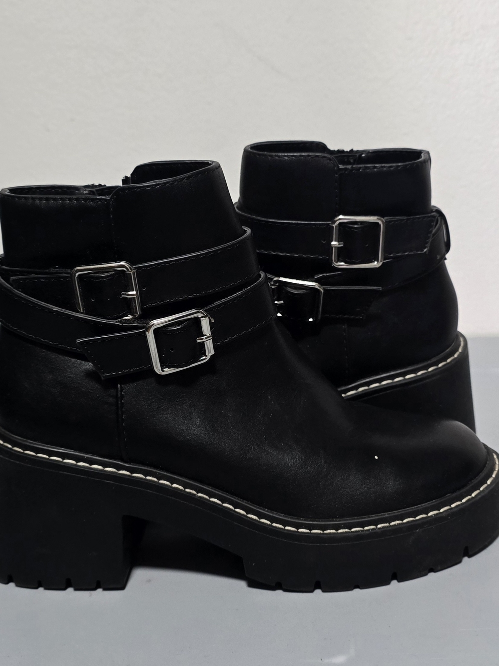 Women’s Black Buckle Platform Ankle Boots